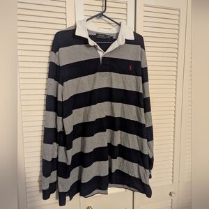 Ralph Lauren Polo Long-Sleeve Grey/Navy Striped Rugby Shirt